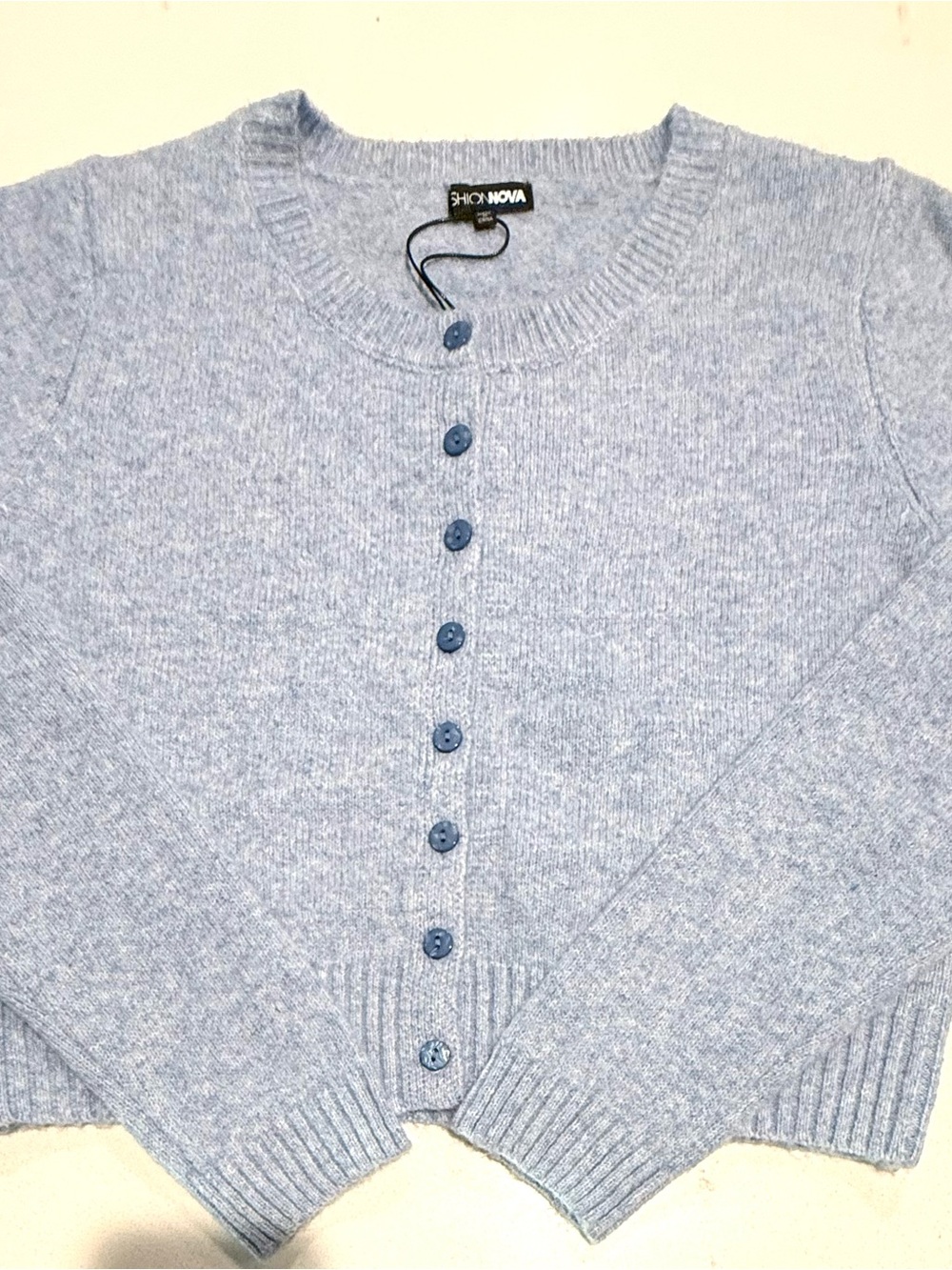 Fashion Nova Light Blue Button-Up Knit Cardigan